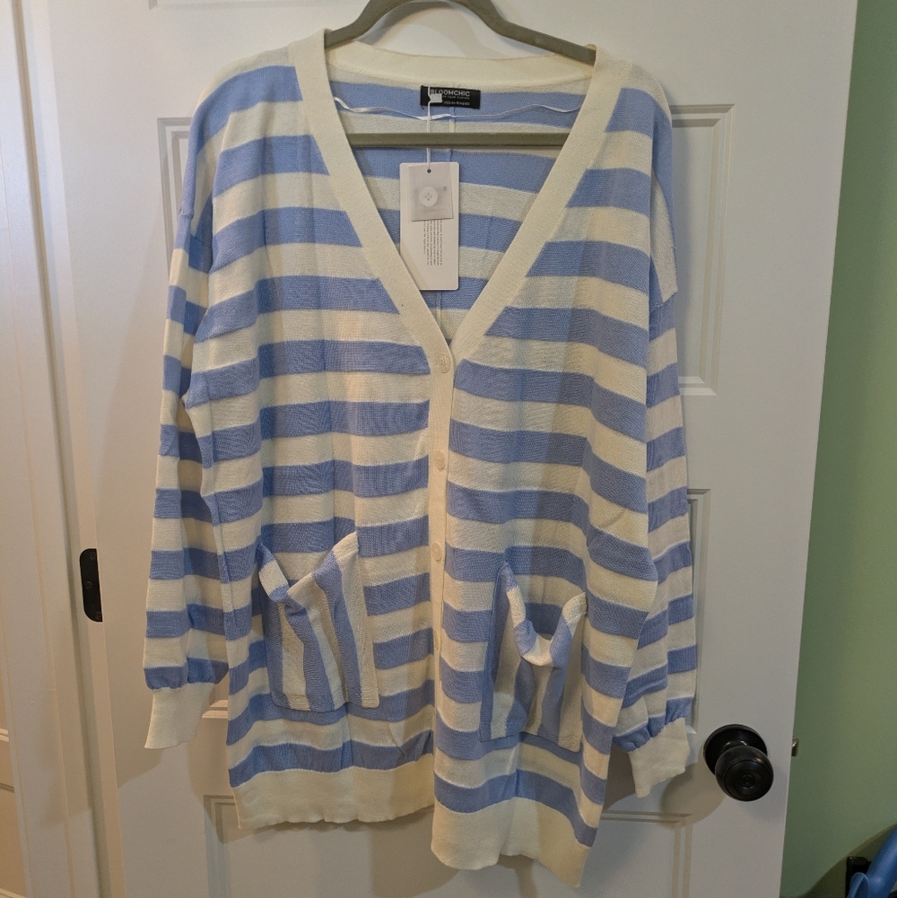 New with tags! Bloomchic Striped Blue and white Women's Sweater, size 18/20
